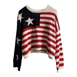 Moon & Madison Sweater Womens S American Flag Oversized Boxy Cropped Preppy USA